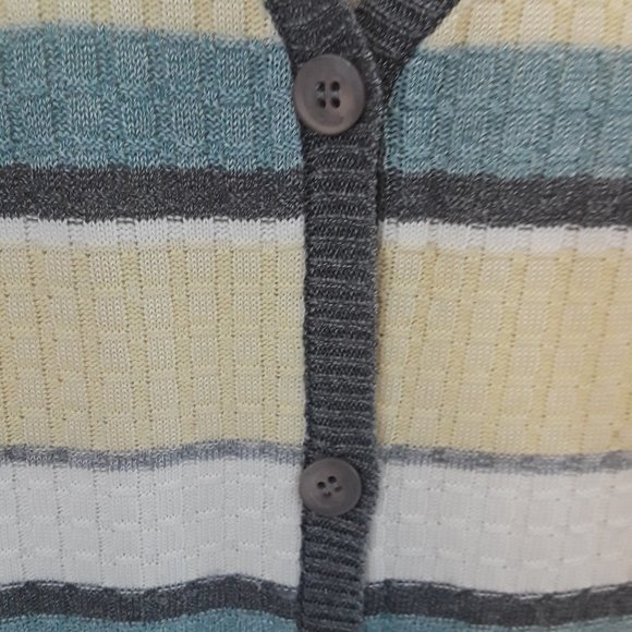 Alfred Dunner Knit Top Cream Pale Yellow Teal Gray - Picture 3 of 6